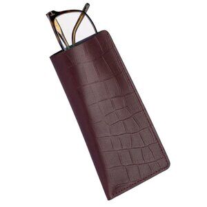 Luxury Calfskin Glasses Case – Alligator‑Style Texture - Vine Color
